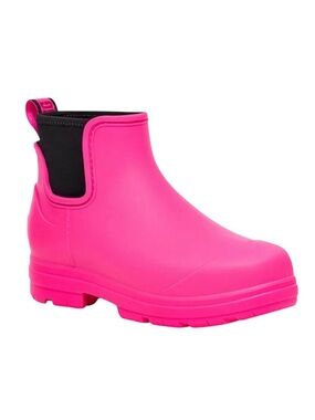 UGG Neon Pink Droplet Waterproof Rubber Chelsea Ankle Rain Boots